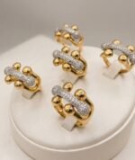 Bague Billes Cristaux Dorée