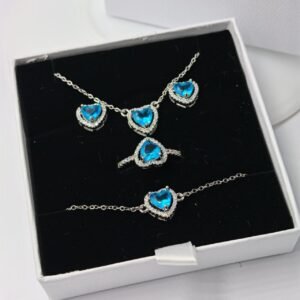 Parure Cœur Étincelant Bleu 3 Pieces