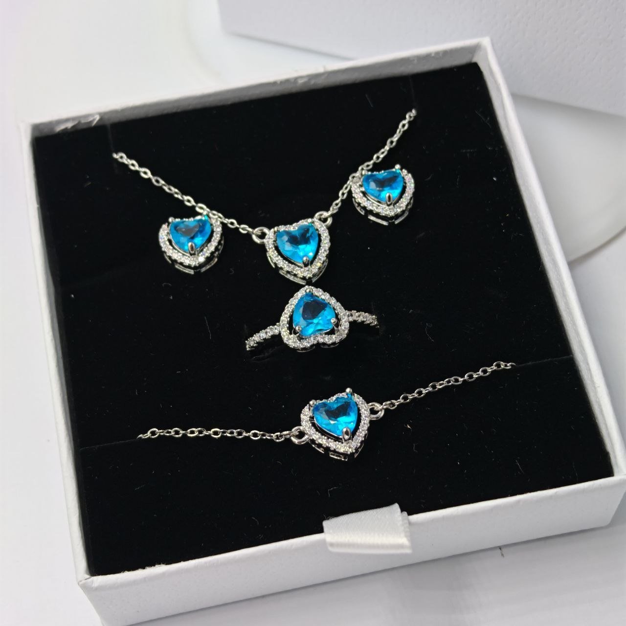 Parure Cœur Étincelant Bleu 3 Pieces
